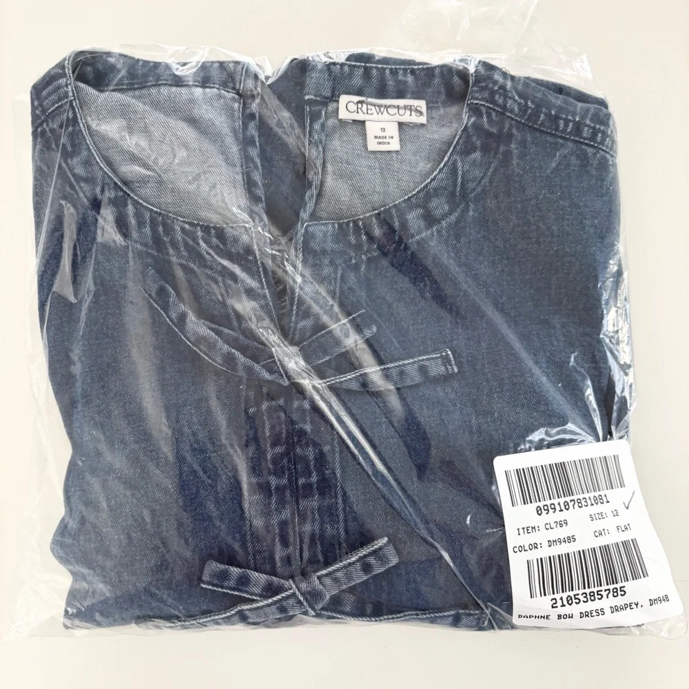 NWT J. Crew Girls' Puff-sleeve Dress Drapey Denim Rylan Medium Wash Blue